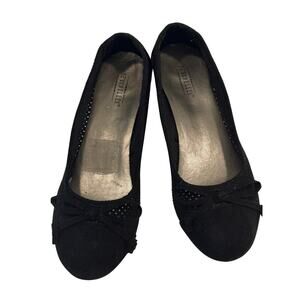 Seychelles Black Suede Wedge Ballet Flats Size 6 Bow Detail Comfort Shoes